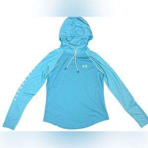 Under Armour Velocity Heatgear Hooded Blue Pullover Top sz MEDIUM